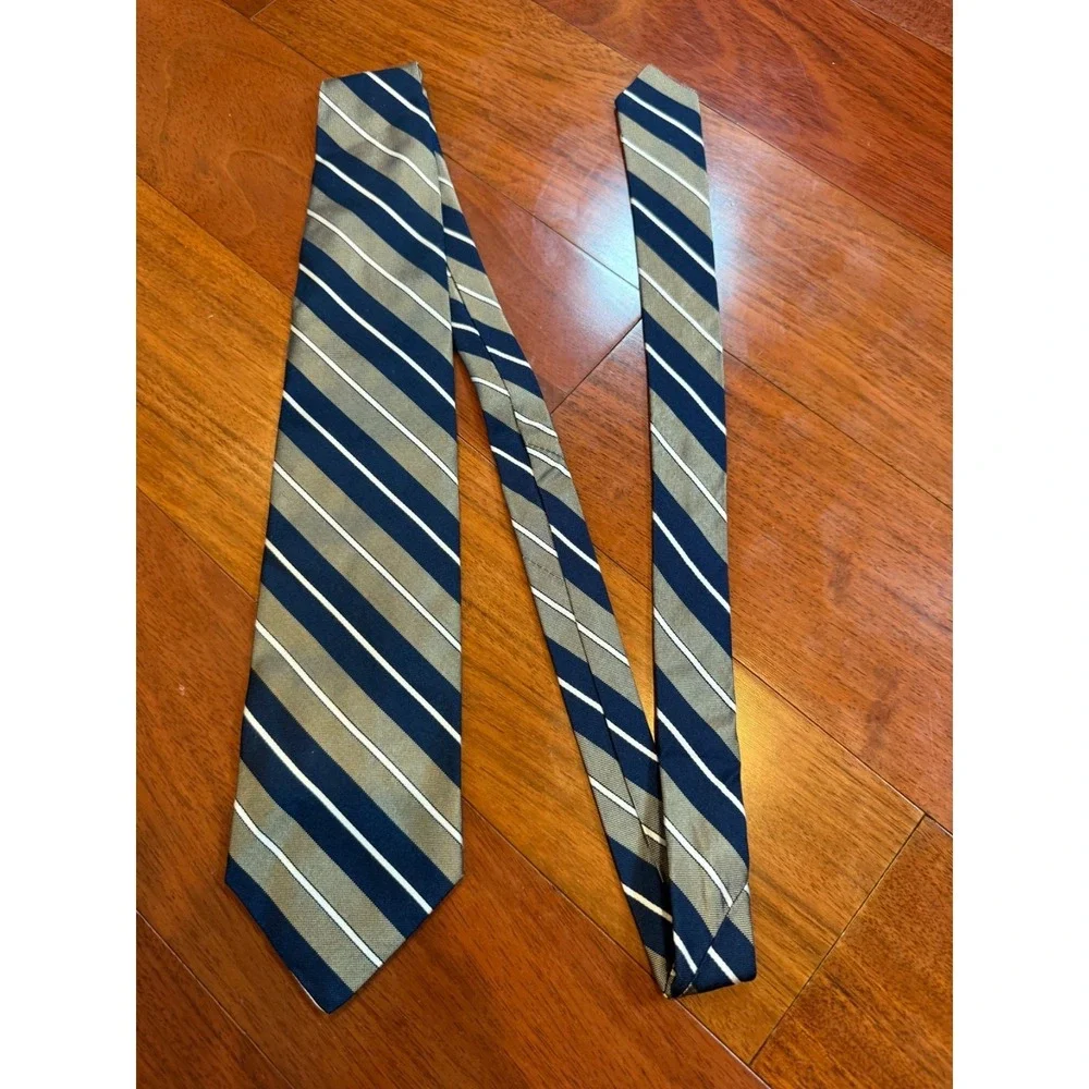 Faconnable Silk Tie Slant Stripe France‎ | Navy Tan | 58